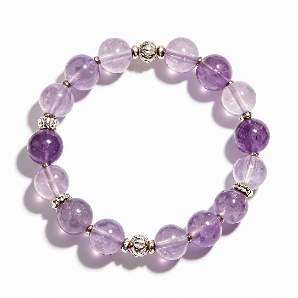 Natural Amethyst & Silver Accent Bead Bracelet
