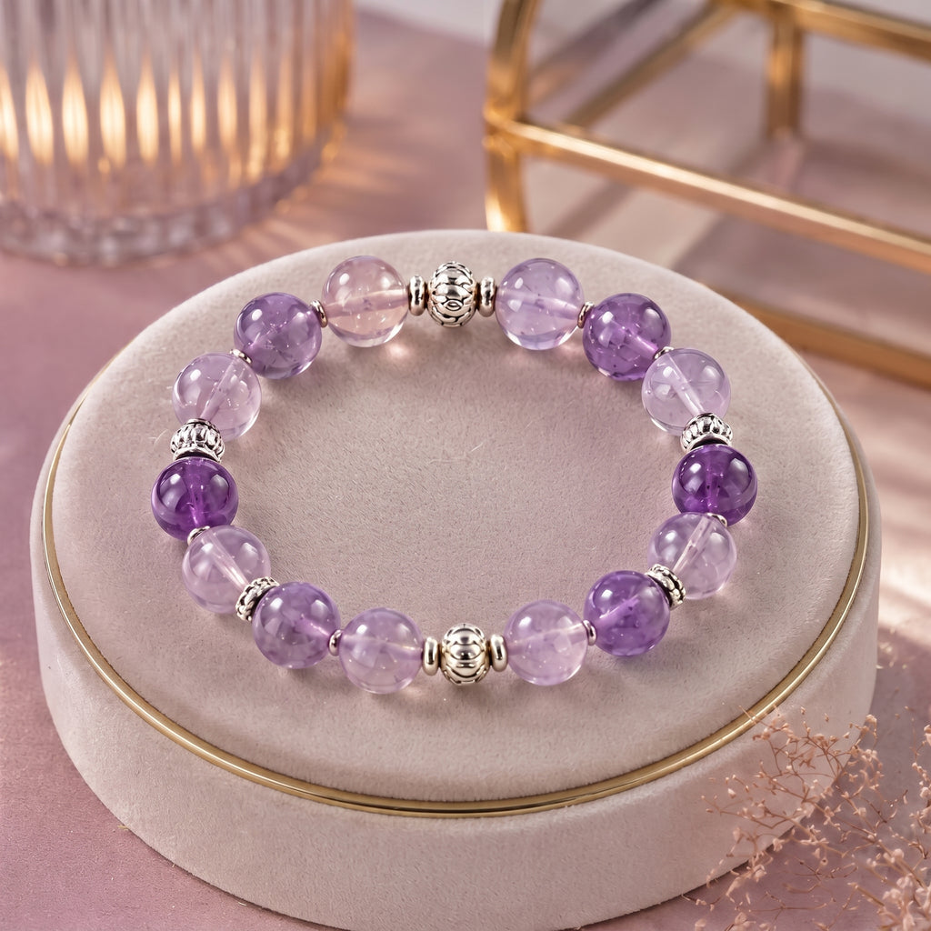 Natural Amethyst & Silver Accent Bead Bracelet