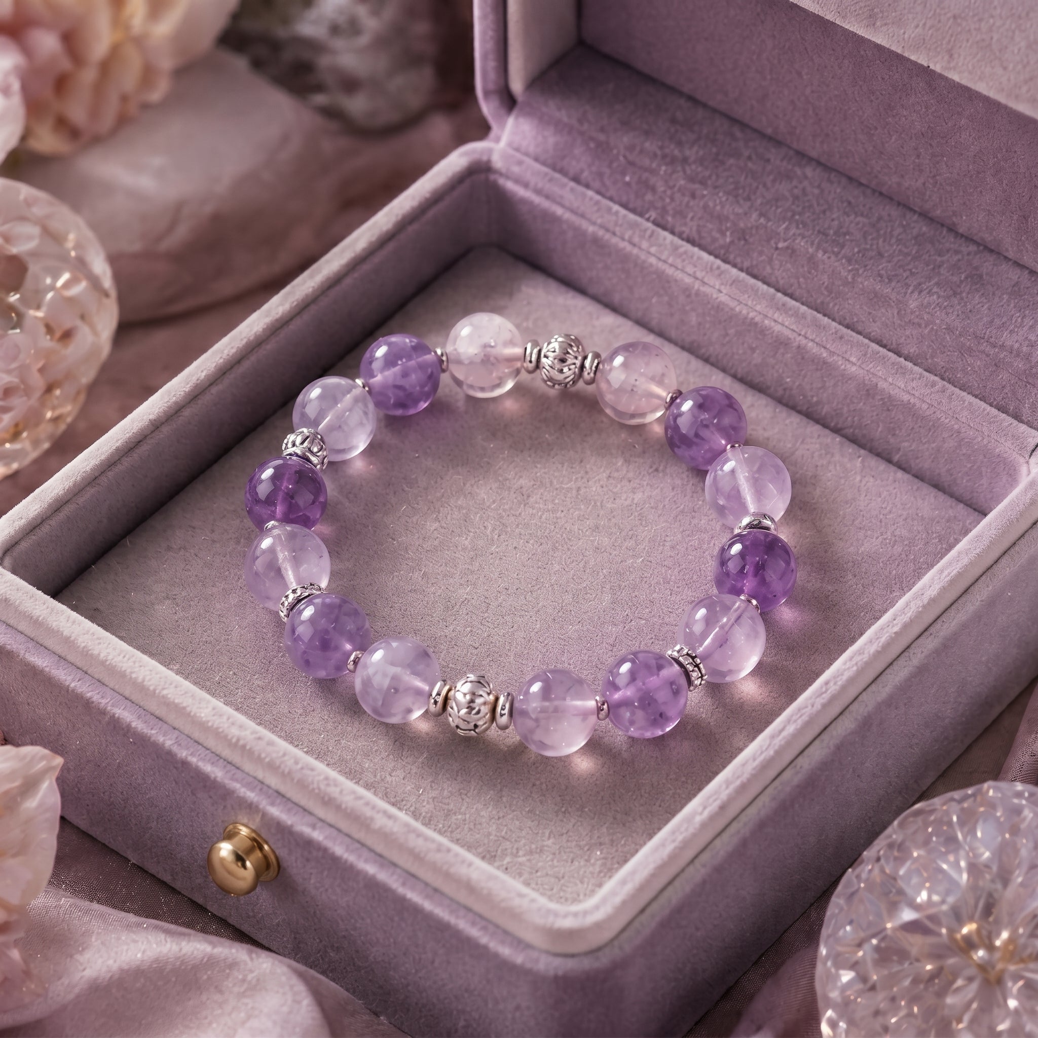 Natural Amethyst & Silver Accent Bead Bracelet