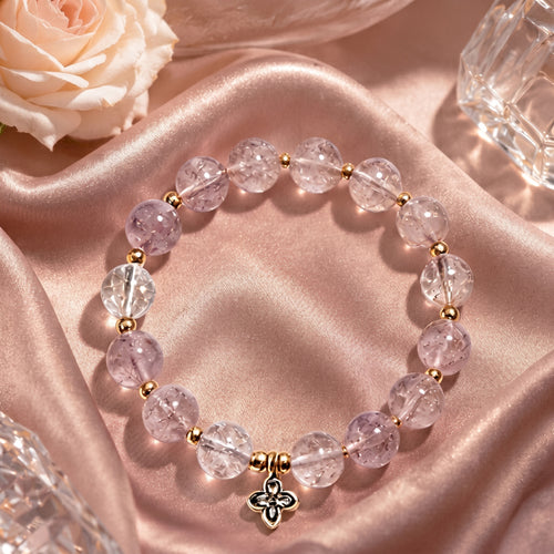 Lavender Quartz Beaded Bracelet with Floral Charm