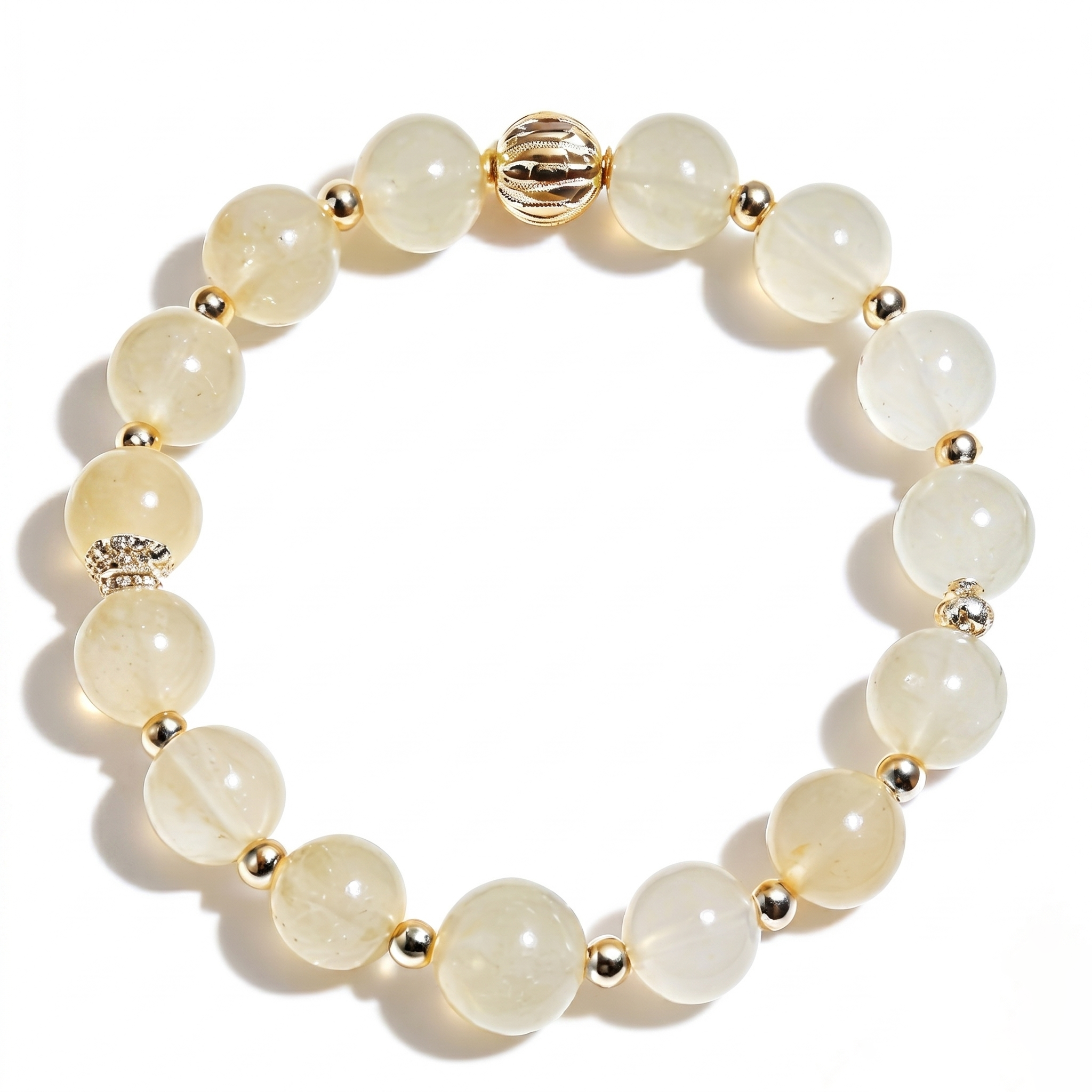 Pale Yellow Quartz Beaded Bracelet with Gold-Toned Accents
