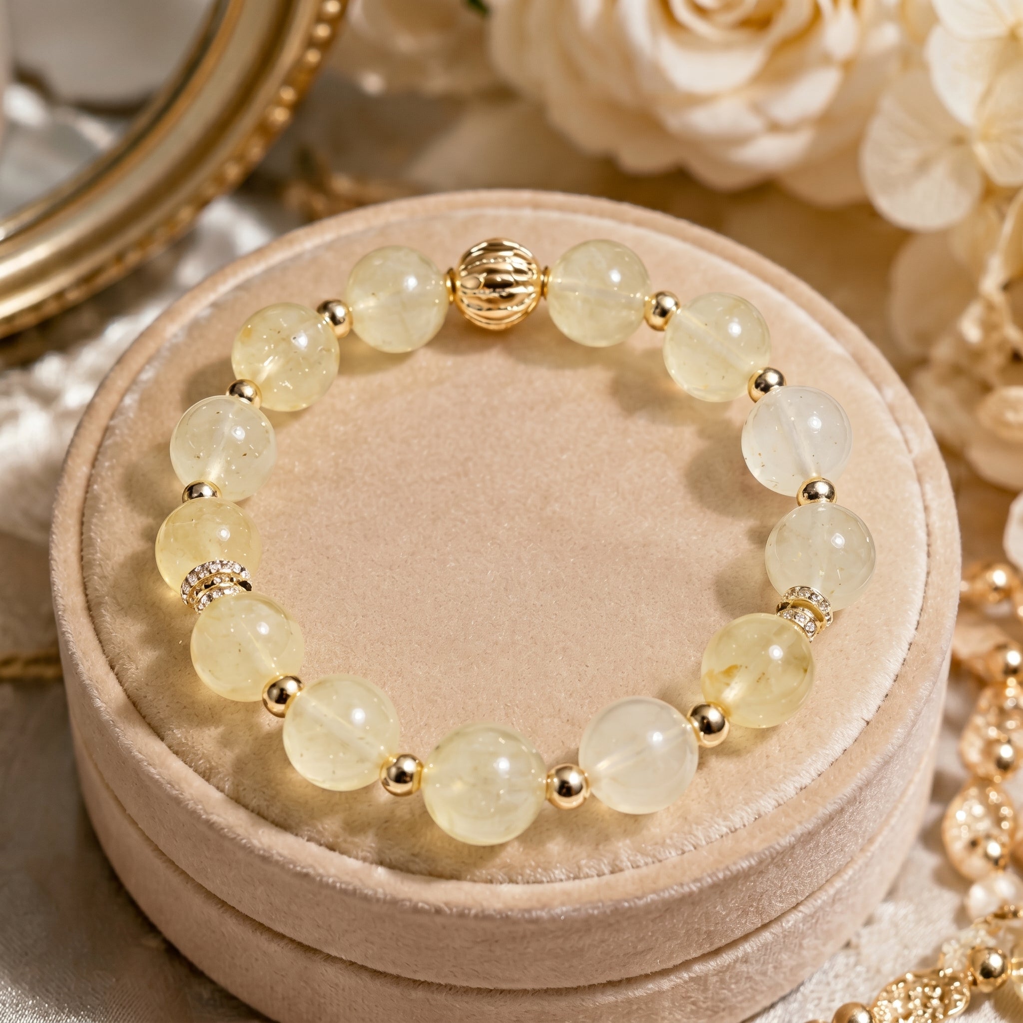 Pale Yellow Quartz Beaded Bracelet with Gold-Toned Accents