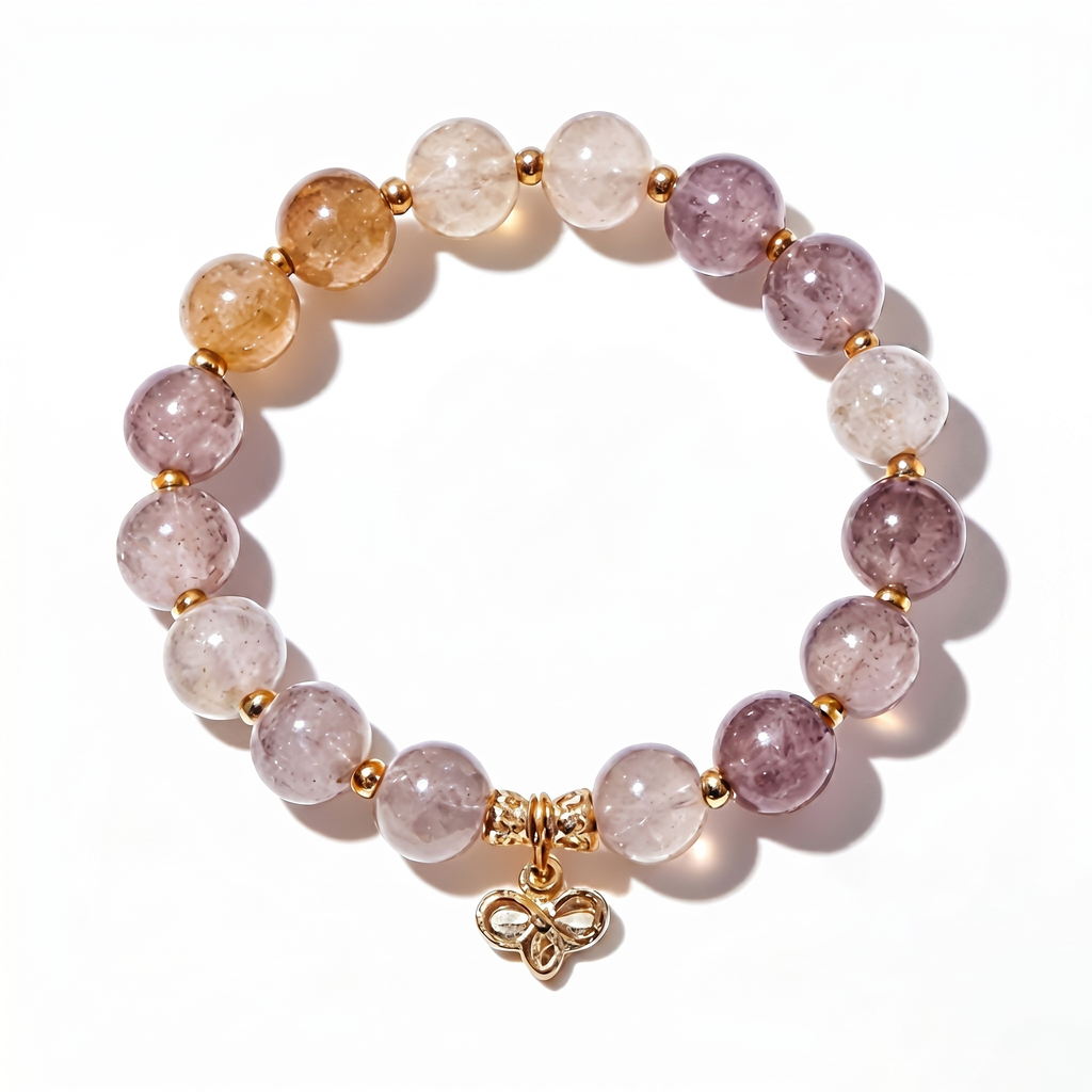 Multi-Color Quartz Beaded Bracelet with Gold-Toned Charm