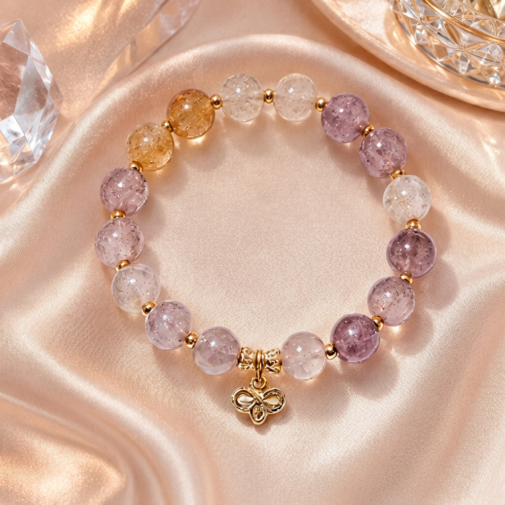 Multi-Color Quartz Beaded Bracelet with Gold-Toned Charm