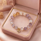 Multi-Color Quartz Beaded Bracelet with Gold-Toned Charm