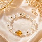 Milky Quartz Beaded Bracelet with Citrine Accent