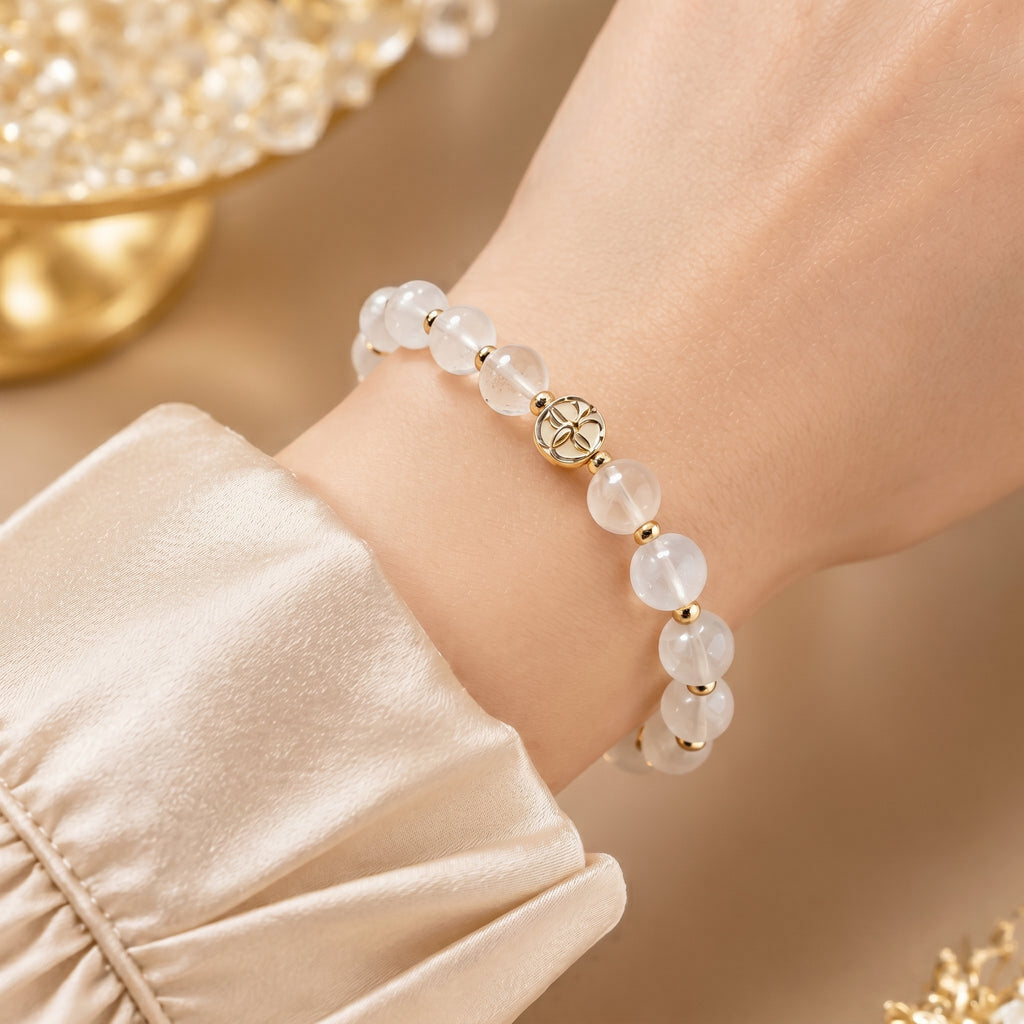 Milky Quartz Beaded Bracelet with Citrine Accent