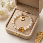 Milky Quartz Beaded Bracelet with Citrine Accent