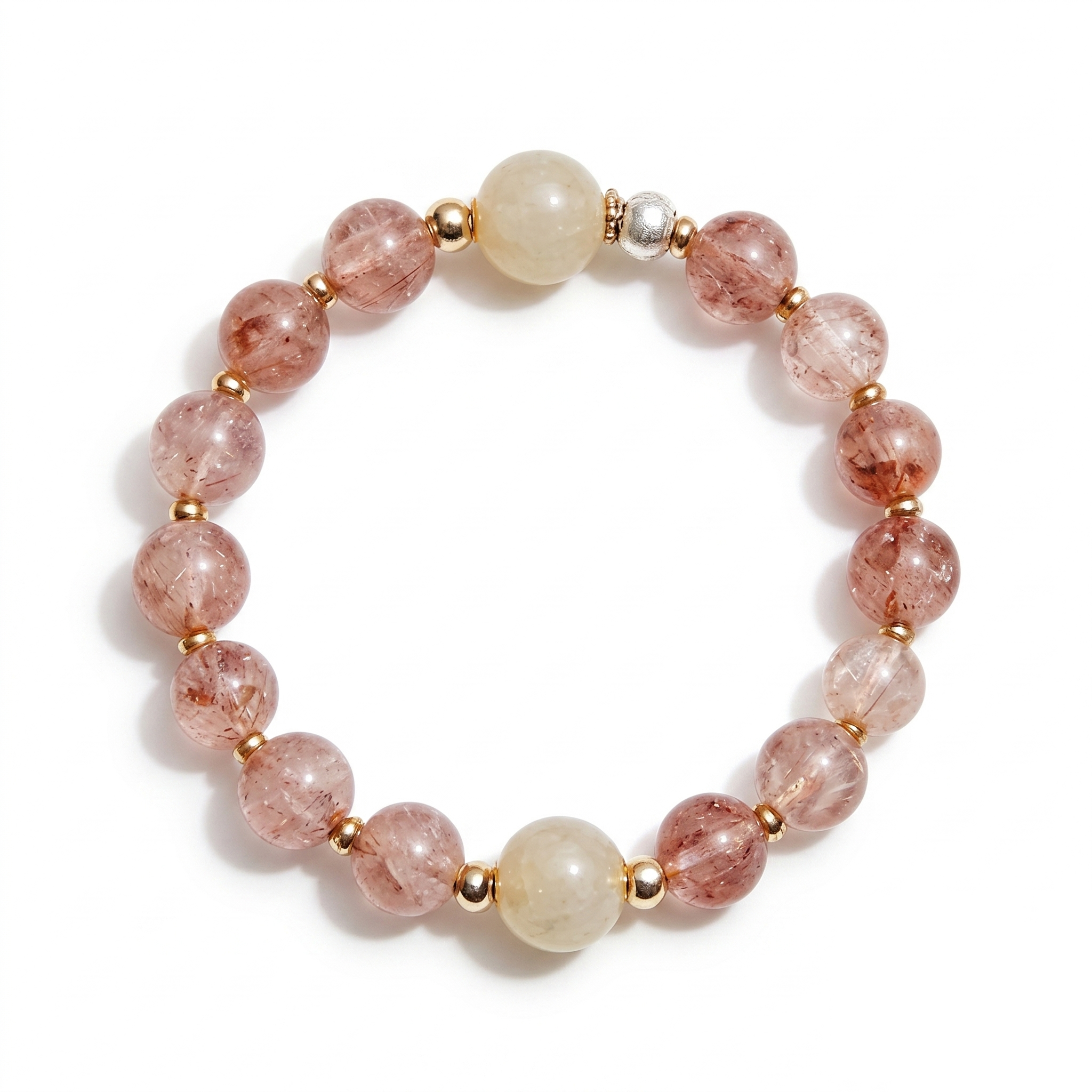 Strawberry Quartz Beaded Bracelet with Cream Accents