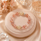 Strawberry Quartz Beaded Bracelet with Cream Accents