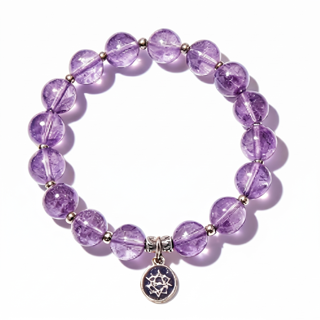 Natural Amethyst Beaded Bracelet with Celestial Charm