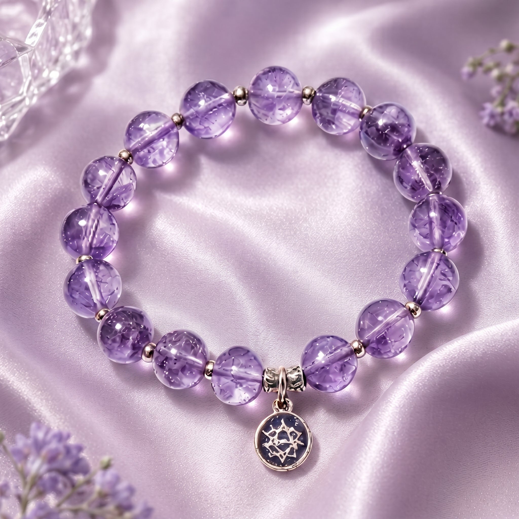 Natural Amethyst Beaded Bracelet with Celestial Charm