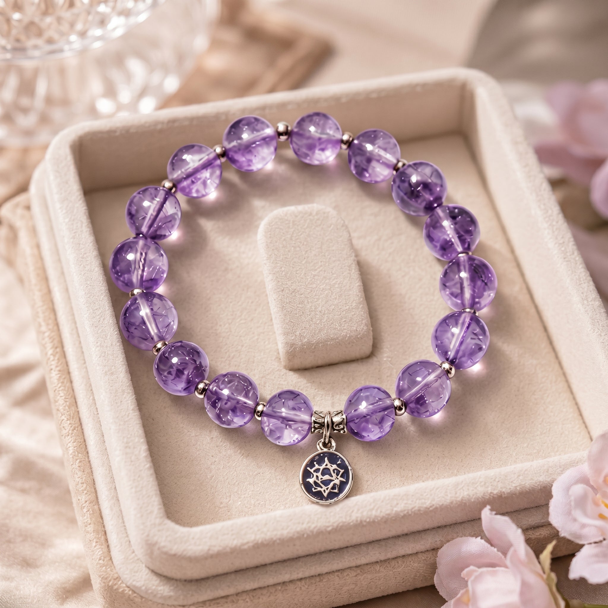 Natural Amethyst Beaded Bracelet with Celestial Charm